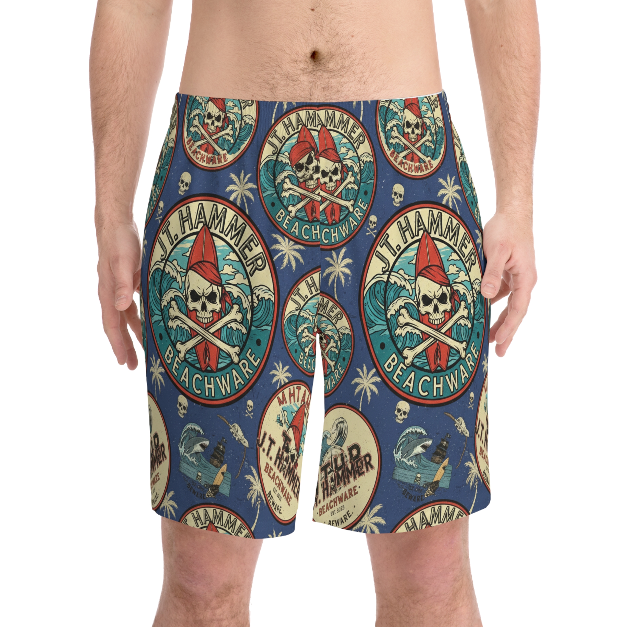 Skull Surf Board Shorts (Ocean Blue)